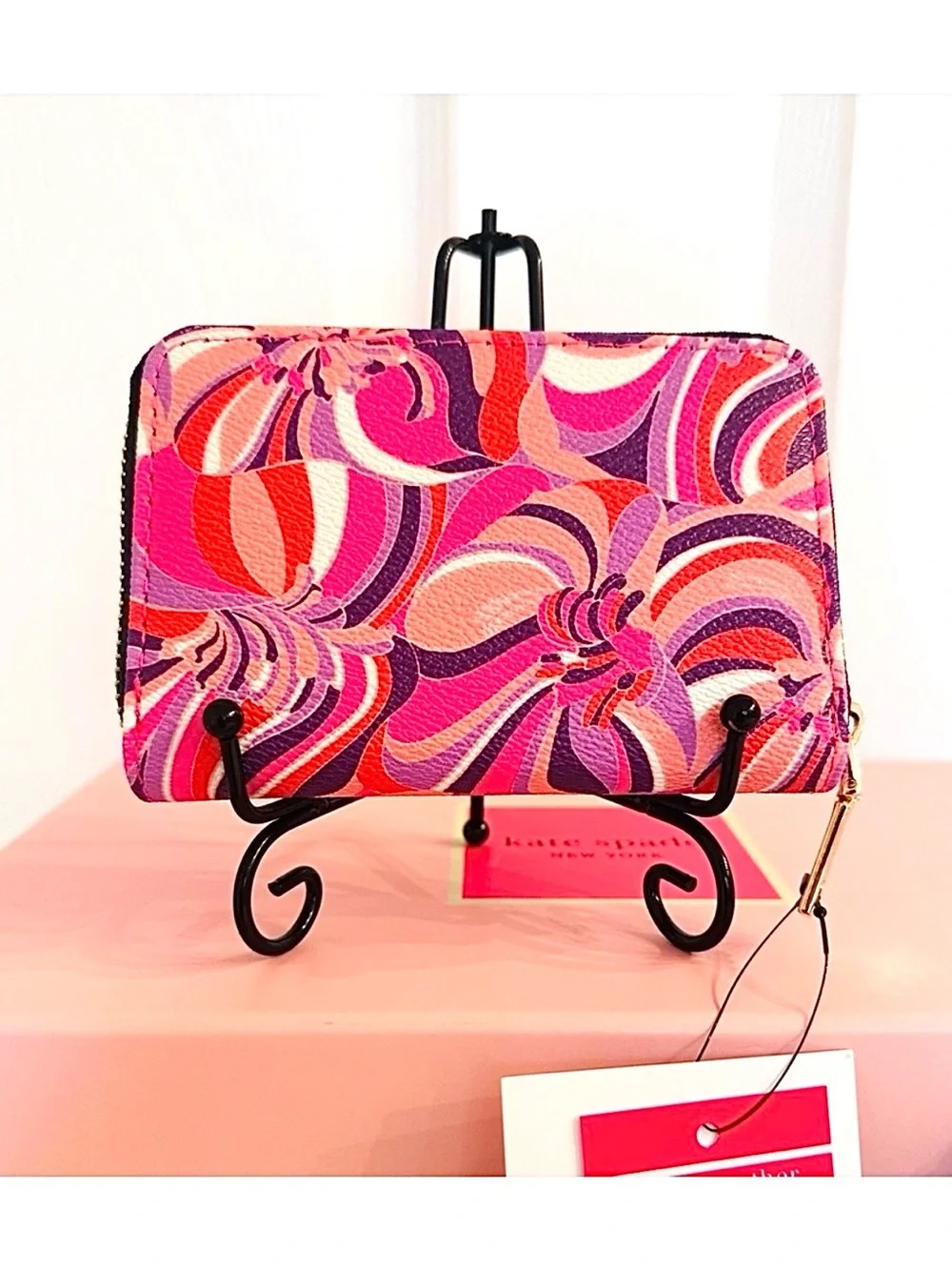 TRINA TURK ~ Multicolor Pink and Purple Swirl Wallet w/Silver-Toned Hardware